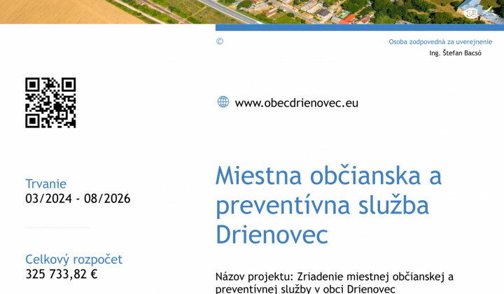 Fotka - Zriadenie miestnej občianskej a preventívnej služby v obci Drienovec